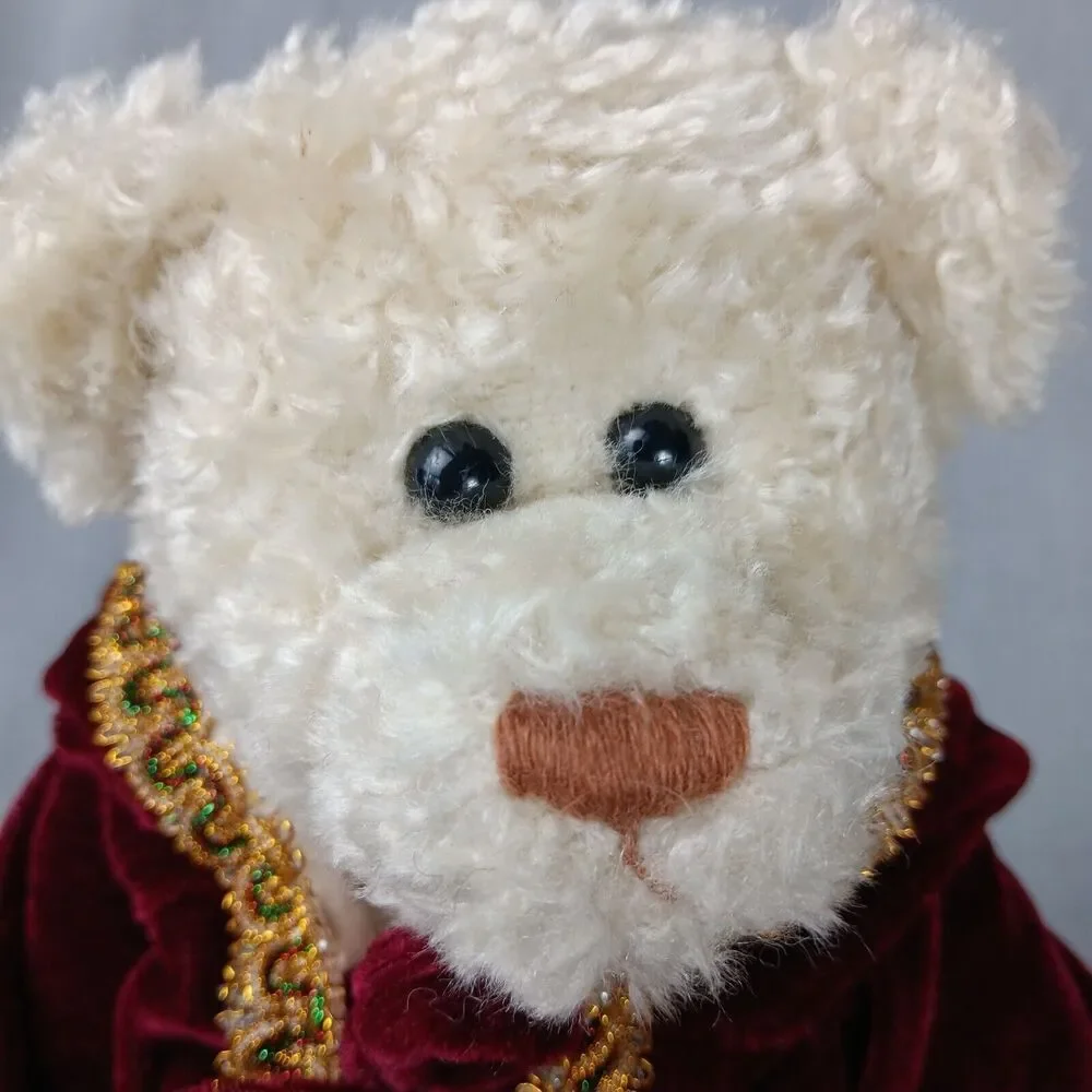 Ty Attic Treasures Gem White Bear Stuffed Dark Red Cape Robe Festive Holiday